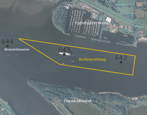 Umriß des Sedimentfangs in der Unterelbe vor Wedel Umriß des Sedimentfangs in der Unterelbe vor Wedel